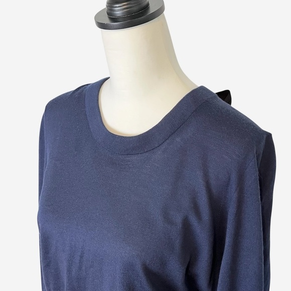Burberry Sweater Womens Size L Super Fine Merino Wool Navy Fitted Bow Detail - Picture 2 of 11